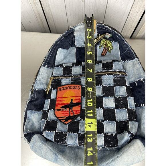 Marc Jacobs Blue Denim Biker Patchwork Shoulder Paradise Backpack Bag - Picture 9 of 10